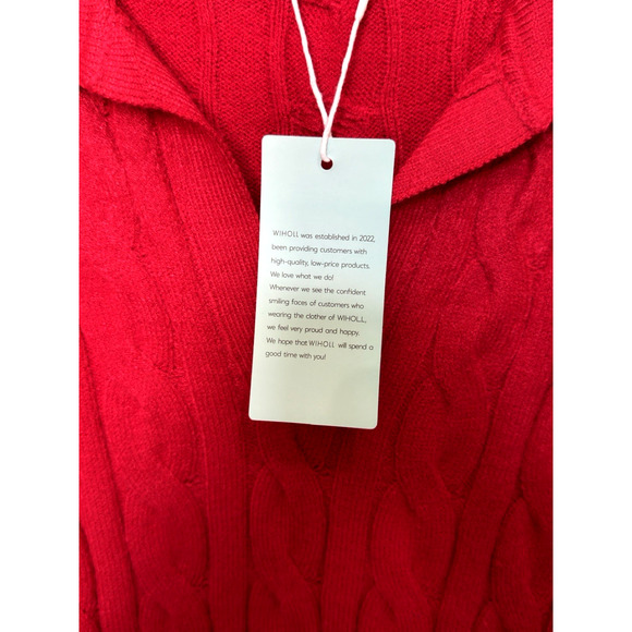 NWT WIHOLL Red Cable-Knit Collared V Neck Pullover Sweater Women Size M-L - Picture 4 of 6